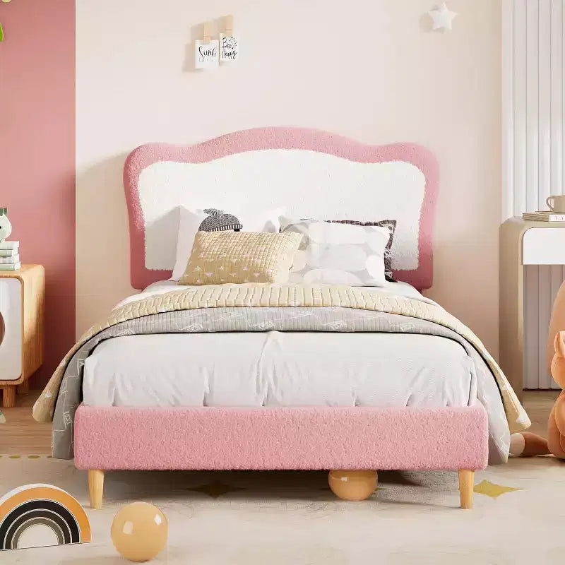 Bed Frames for Kids with Soft headboard, Velvet Low Bed Frame for Girls, Boys, No Box Spring Needed, Wooden Slats, Noise Free, Sturdy, Easy Assembly