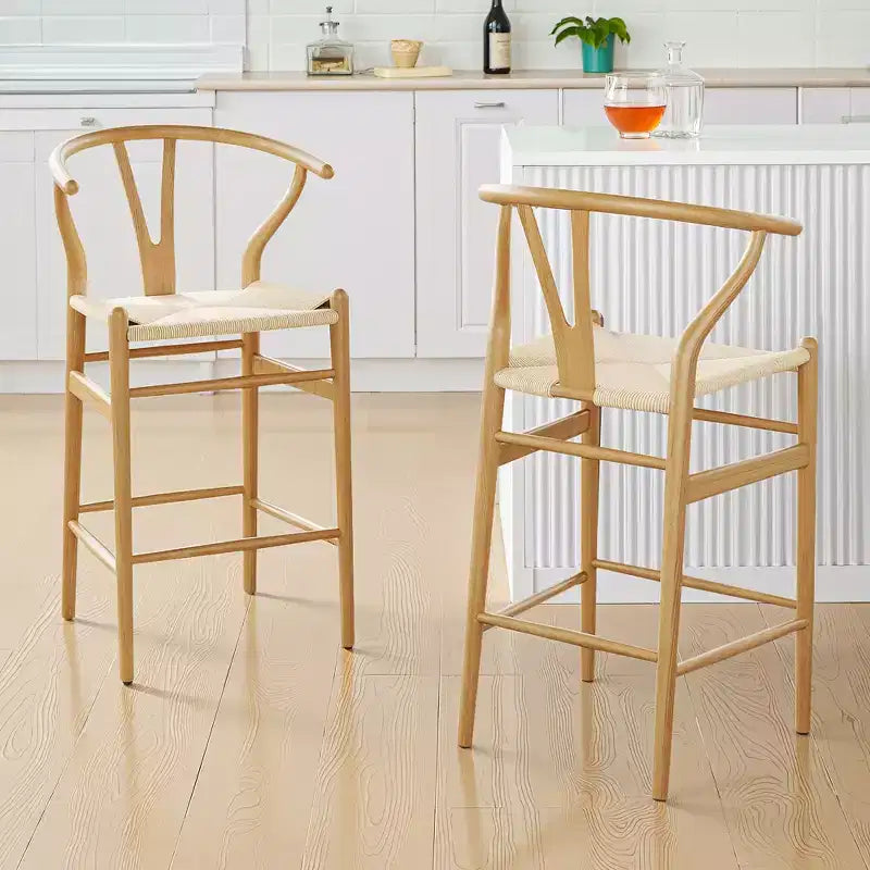 MAYEERTY Natural Fully Assembled Wishbone Weave Bar Stool - Modern & Sturdy for Kitchen Island