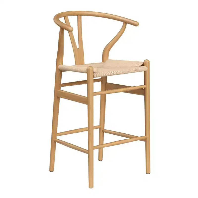 MAYEERTY Natural Fully Assembled Wishbone Weave Bar Stool - Modern & Sturdy for Kitchen Island