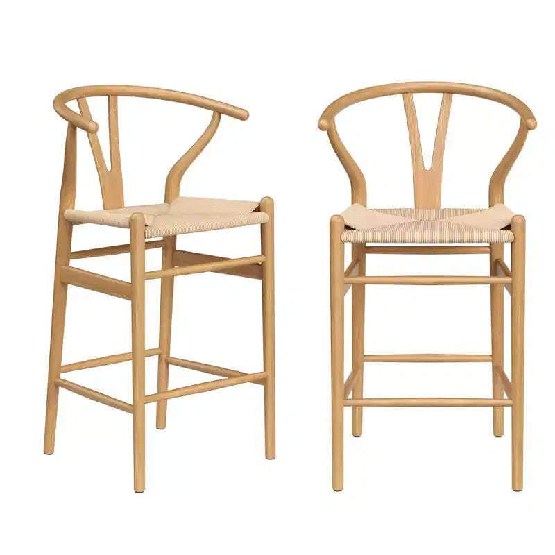 MAYEERTY Natural Fully Assembled Wishbone Weave Bar Stool - Modern & Sturdy for Kitchen Island