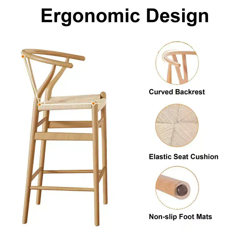 MAYEERTY Natural Fully Assembled Wishbone Weave Bar Stool - Modern & Sturdy for Kitchen Island