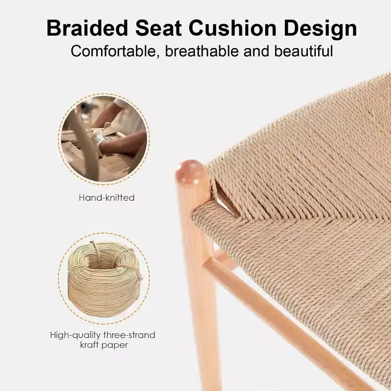 MAYEERTY Natural Fully Assembled Wishbone Weave Bar Stool - Modern & Sturdy for Kitchen Island