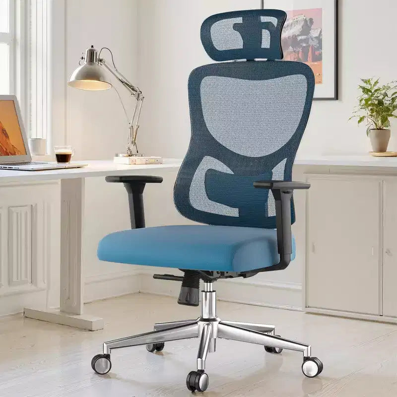 MAYEERTY Ergonomic Mesh Home Office Chair - With Headrest, Adjustable Lumbar Support & 3D Armrests (Blue)