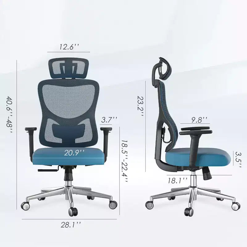 MAYEERTY Ergonomic Mesh Home Office Chair - With Headrest, Adjustable Lumbar Support & 3D Armrests (Blue)