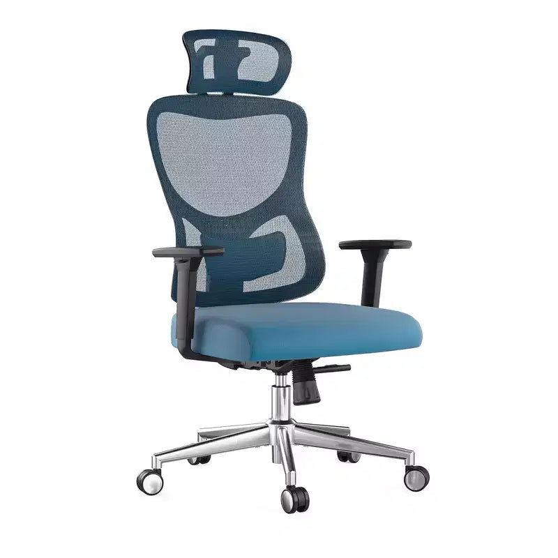 MAYEERTY Ergonomic Mesh Home Office Chair - With Headrest, Adjustable Lumbar Support & 3D Armrests (Blue)