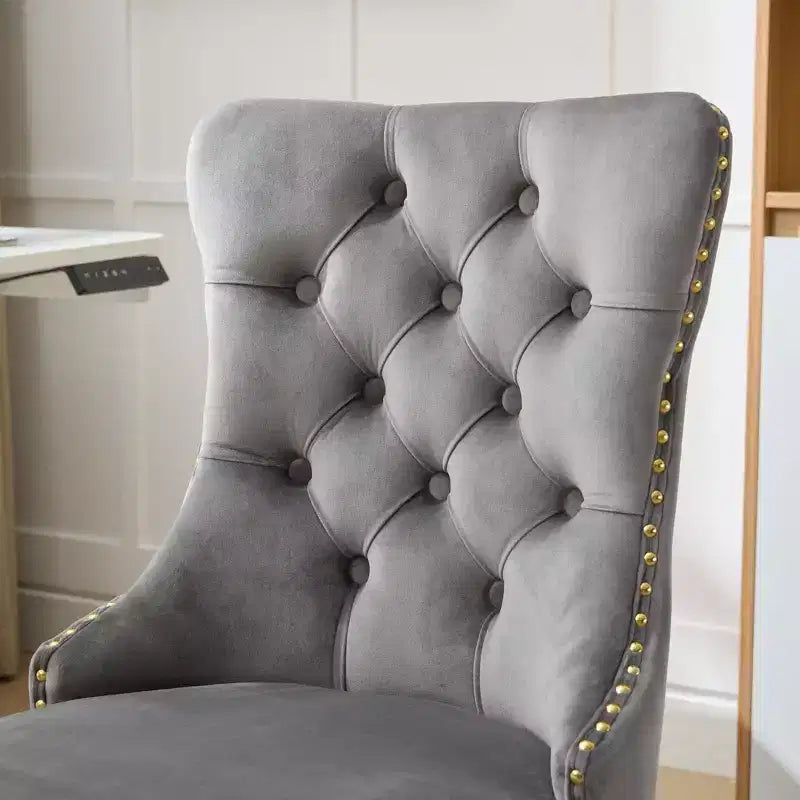 Okak Modern Armless Tufted Button Home Office Desk Chair with Golden Metal Base,Velvet Swivel Task Chair for Office,Study,Studio