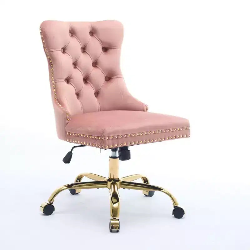 Okak Modern Armless Tufted Button Home Office Desk Chair with Golden Metal Base,Velvet Swivel Task Chair for Office,Study,Studio