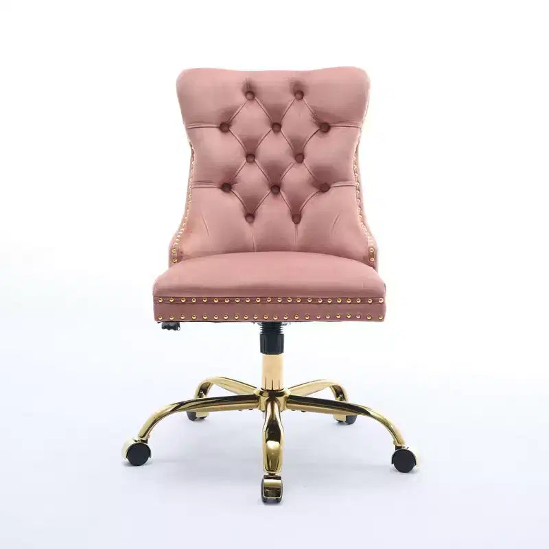 Okak Modern Armless Tufted Button Home Office Desk Chair with Golden Metal Base,Velvet Swivel Task Chair for Office,Study,Studio