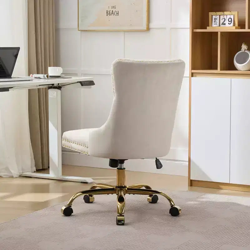 Okak Modern Armless Tufted Button Home Office Desk Chair with Golden Metal Base,Velvet Swivel Task Chair for Office,Study,Studio