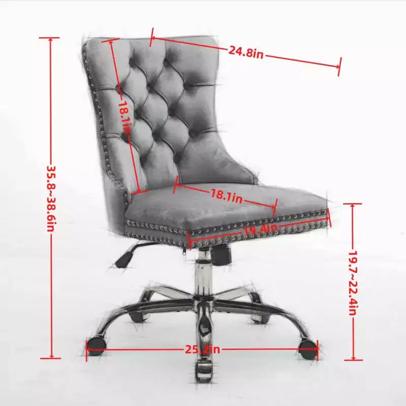 Okak Modern Armless Tufted Button Home Office Desk Chair with Golden Metal Base,Velvet Swivel Task Chair for Office,Study,Studio