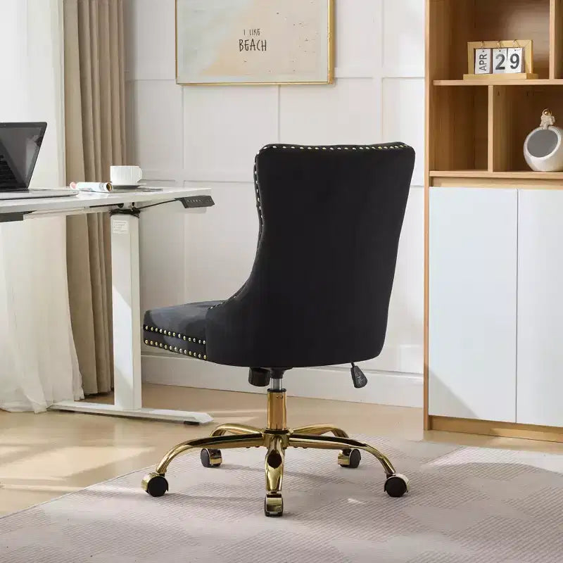 Okak Modern Armless Tufted Button Home Office Desk Chair with Golden Metal Base,Velvet Swivel Task Chair for Office,Study,Studio