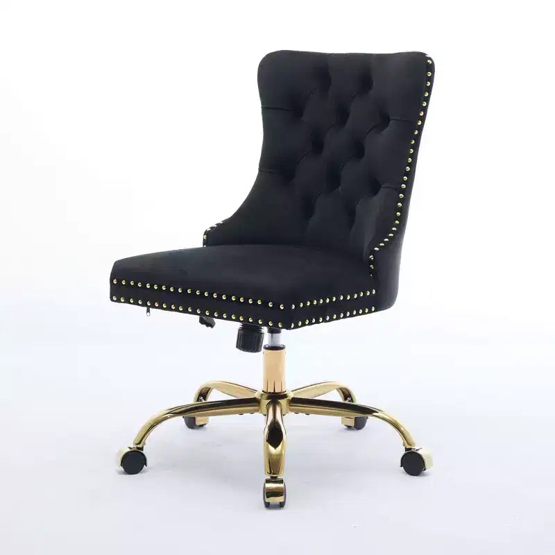 Okak Modern Armless Tufted Button Home Office Desk Chair with Golden Metal Base,Velvet Swivel Task Chair for Office,Study,Studio