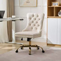 Okak Modern Armless Tufted Button Home Office Desk Chair with Golden Metal Base,Velvet Swivel Task Chair for Office,Study,Studio
