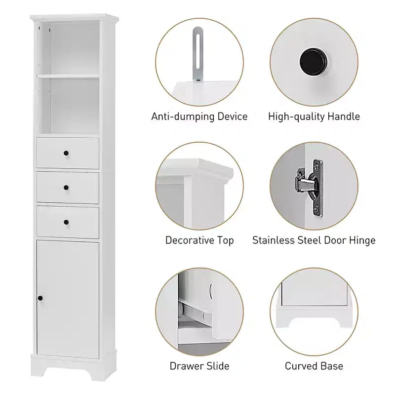 68.3 Tall Bathroom Cabinet, Freestanding Storage Cabinet, 3 Drawers and Adjustable Shelves, for Bathroom, Living Room