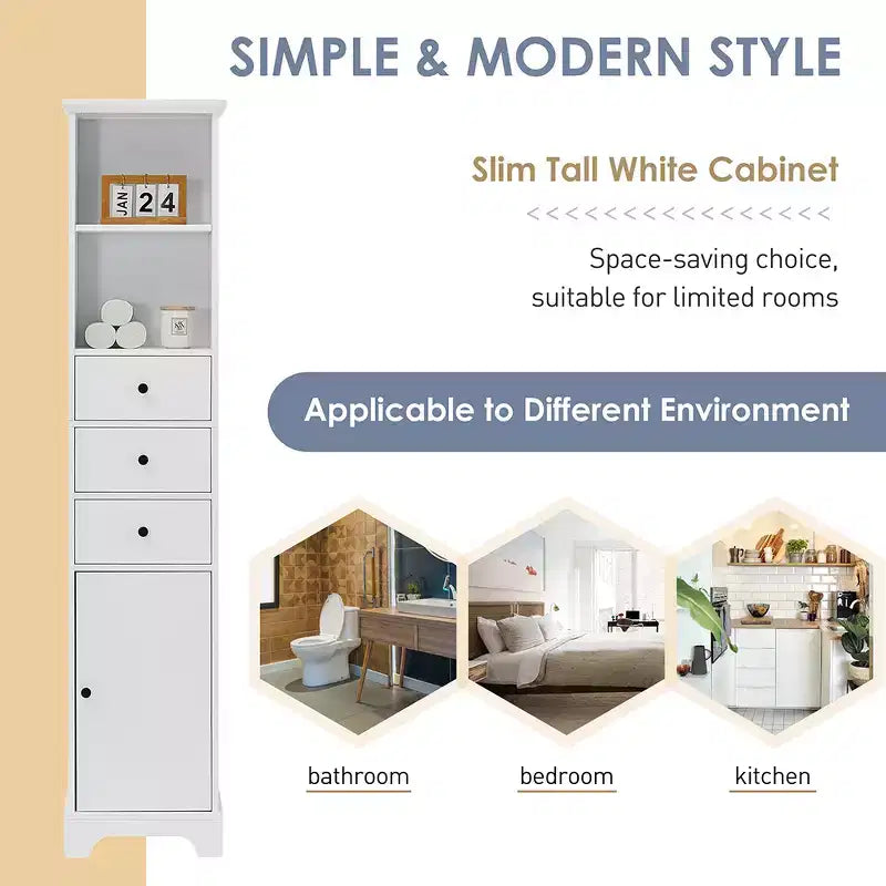 68.3 Tall Bathroom Cabinet, Freestanding Storage Cabinet, 3 Drawers and Adjustable Shelves, for Bathroom, Living Room