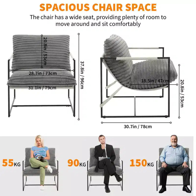 Accent Chair for Living Room,Modern Metal Framed Armchair, Upholstered Chairs with Shredded Foam Cushioning
