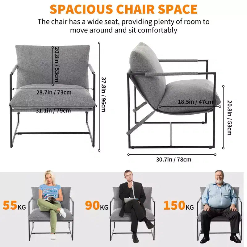 Accent Chair for Living Room,Modern Metal Framed Armchair, Upholstered Chairs with Shredded Foam Cushioning