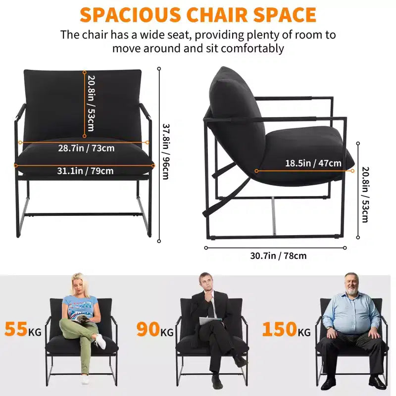 Accent Chair for Living Room,Modern Metal Framed Armchair, Upholstered Chairs with Shredded Foam Cushioning