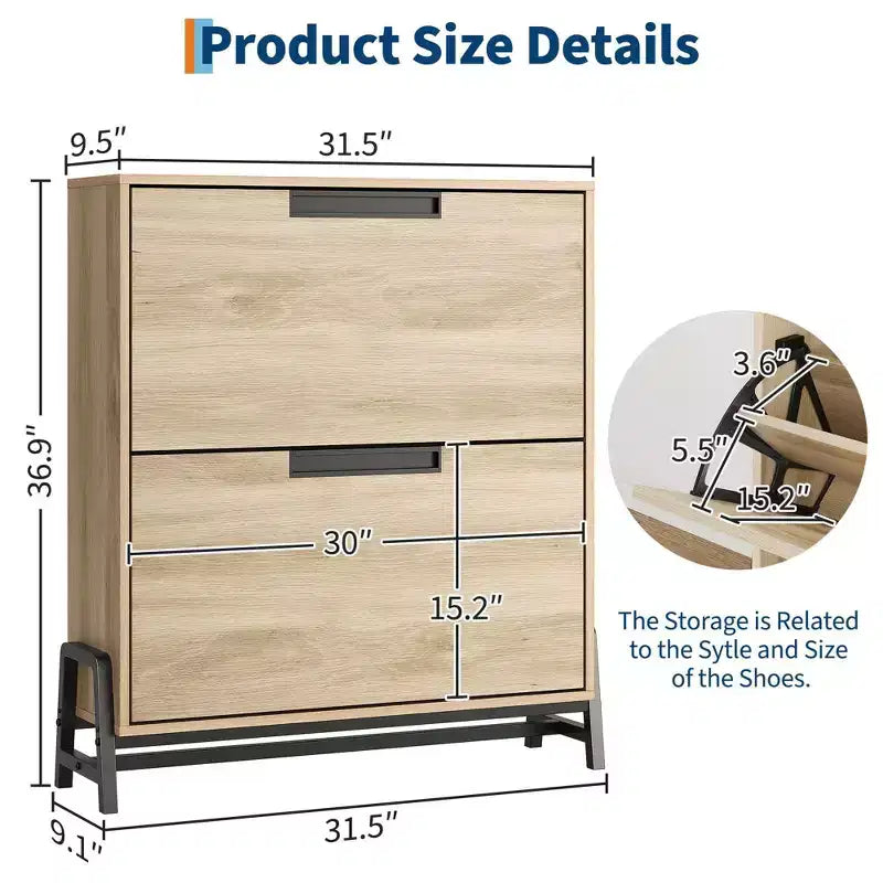 Coolmee Shoe Storage Cabinet with 2 Flip Drawers, Freestanding Shoe Organizer, Narrow Shoe Rack Cabinet for Entryway, Foyer, Hallway, Living Room