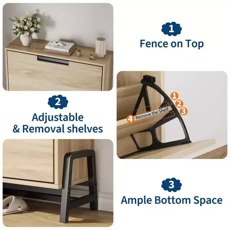 Coolmee Shoe Storage Cabinet with 2 Flip Drawers, Freestanding Shoe Organizer, Narrow Shoe Rack Cabinet for Entryway, Foyer, Hallway, Living Room