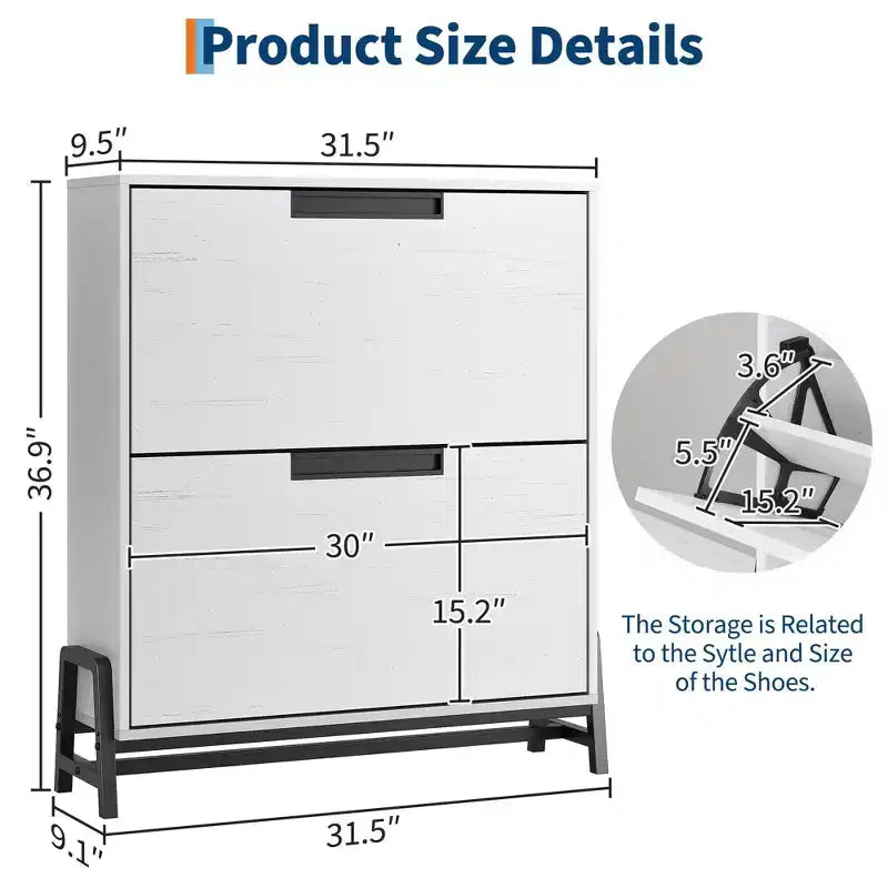 Coolmee Shoe Storage Cabinet with 2 Flip Drawers, Freestanding Shoe Organizer, Narrow Shoe Rack Cabinet for Entryway, Foyer, Hallway, Living Room