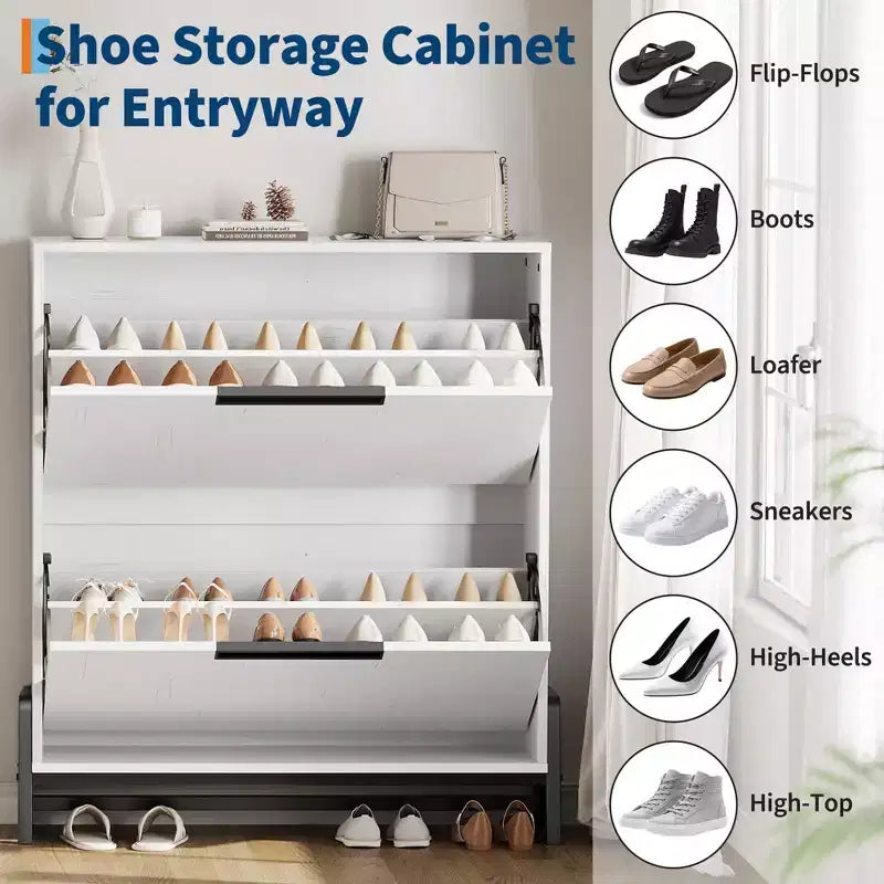 Coolmee Shoe Storage Cabinet with 2 Flip Drawers, Freestanding Shoe Organizer, Narrow Shoe Rack Cabinet for Entryway, Foyer, Hallway, Living Room