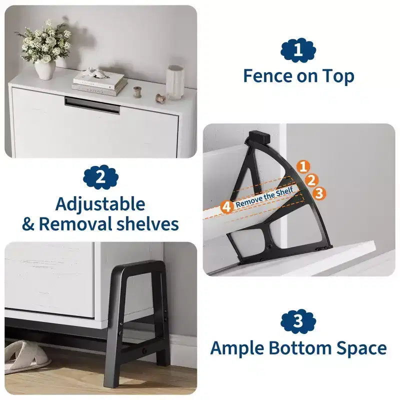Coolmee Shoe Storage Cabinet with 2 Flip Drawers, Freestanding Shoe Organizer, Narrow Shoe Rack Cabinet for Entryway, Foyer, Hallway, Living Room