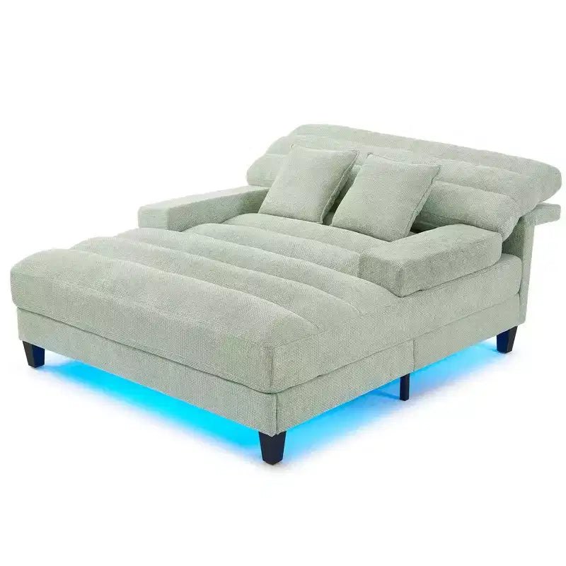 Okak Modern Comfy Chaise Lounge Sleeper Sofa Bed with Adjustable Backrest & LED Light,Upholstered Deep Seat Sofa Couch for Living Room