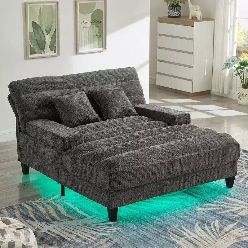 Okak Modern Comfy Chaise Lounge Sleeper Sofa Bed with Adjustable Backrest & LED Light,Upholstered Deep Seat Sofa Couch for Living Room