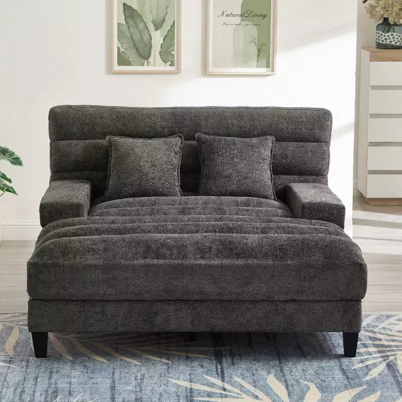 Okak Modern Comfy Chaise Lounge Sleeper Sofa Bed with Adjustable Backrest & LED Light,Upholstered Deep Seat Sofa Couch for Living Room