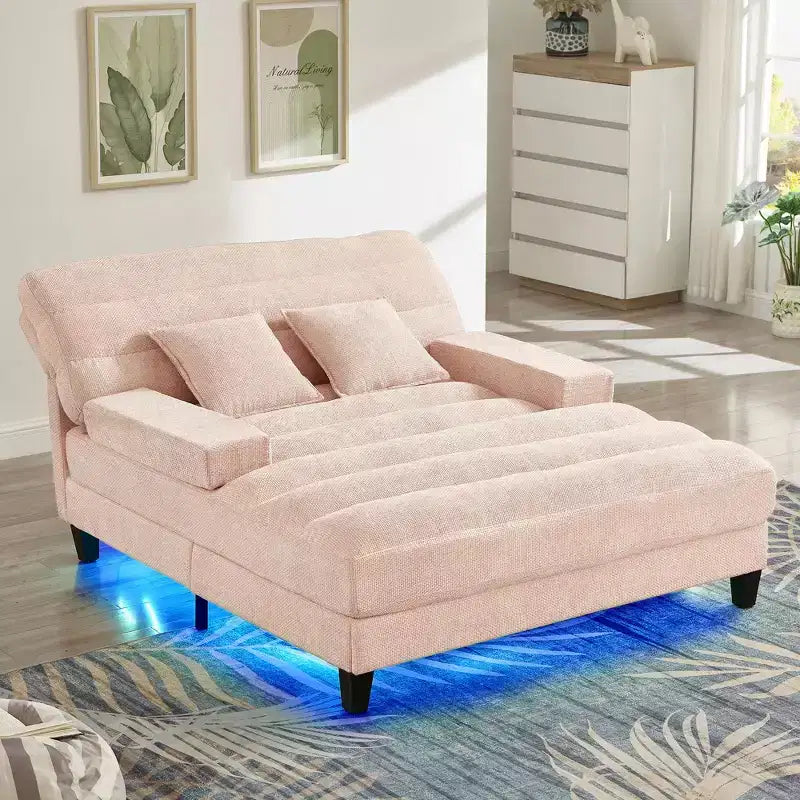 Okak Modern Comfy Chaise Lounge Sleeper Sofa Bed with Adjustable Backrest & LED Light,Upholstered Deep Seat Sofa Couch for Living Room