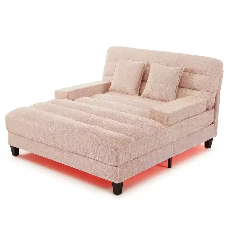 Okak Modern Comfy Chaise Lounge Sleeper Sofa Bed with Adjustable Backrest & LED Light,Upholstered Deep Seat Sofa Couch for Living Room
