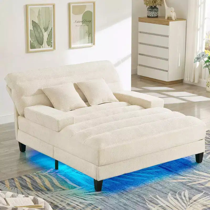 Okak Modern Comfy Chaise Lounge Sleeper Sofa Bed with Adjustable Backrest & LED Light,Upholstered Deep Seat Sofa Couch for Living Room