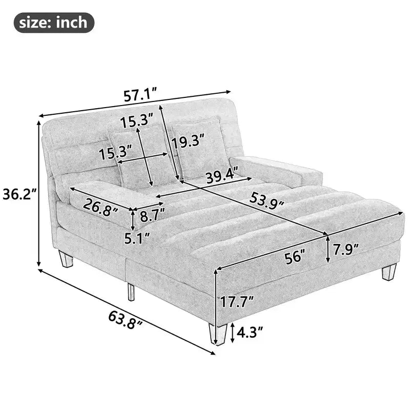 Okak Modern Comfy Chaise Lounge Sleeper Sofa Bed with Adjustable Backrest & LED Light,Upholstered Deep Seat Sofa Couch for Living Room