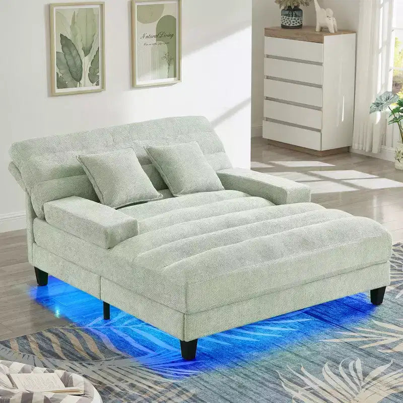 Okak Modern Comfy Chaise Lounge Sleeper Sofa Bed with Adjustable Backrest & LED Light,Upholstered Deep Seat Sofa Couch for Living Room