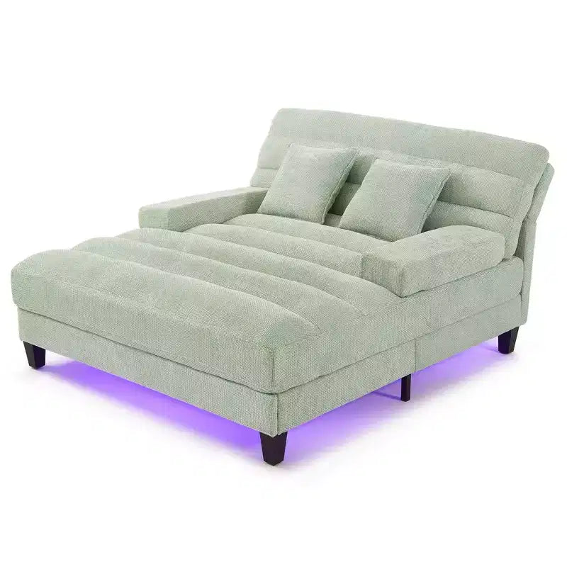 Okak Modern Comfy Chaise Lounge Sleeper Sofa Bed with Adjustable Backrest & LED Light,Upholstered Deep Seat Sofa Couch for Living Room