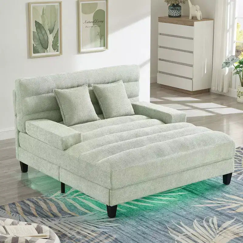 Okak Modern Comfy Chaise Lounge Sleeper Sofa Bed with Adjustable Backrest & LED Light,Upholstered Deep Seat Sofa Couch for Living Room