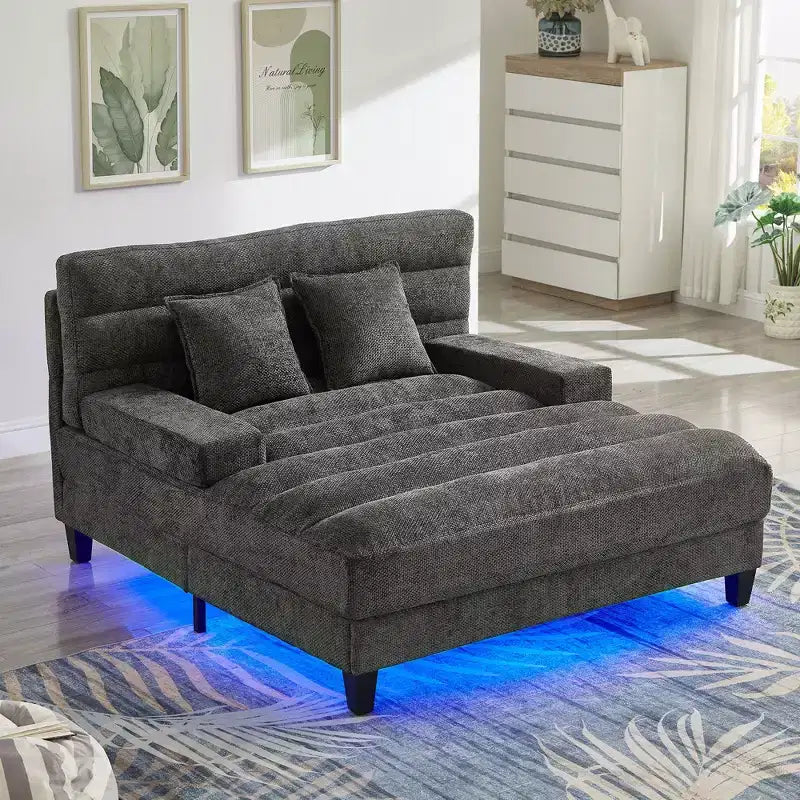 Okak Modern Comfy Chaise Lounge Sleeper Sofa Bed with Adjustable Backrest & LED Light,Upholstered Deep Seat Sofa Couch for Living Room
