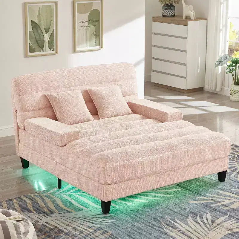 Okak Modern Comfy Chaise Lounge Sleeper Sofa Bed with Adjustable Backrest & LED Light,Upholstered Deep Seat Sofa Couch for Living Room