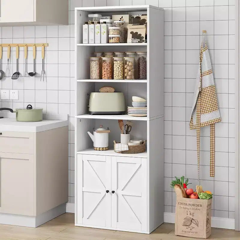 Farmhouse 71.4in Tall Bookcase with Doors 11.8in Depth Display Storage Shelves Industrial Bookcases Wooden 6 Shelf Bookshelves for Home Office