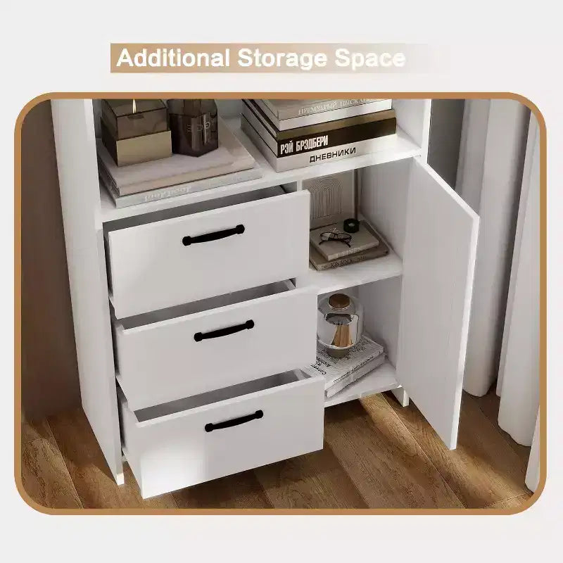 6-Tier Bookshelf with Door and 3 Drawers, 71 H Tall Bookcase with 3-Tier Open Shelves, Wooden Book Shelf w/Storage Cabinet for Home Office