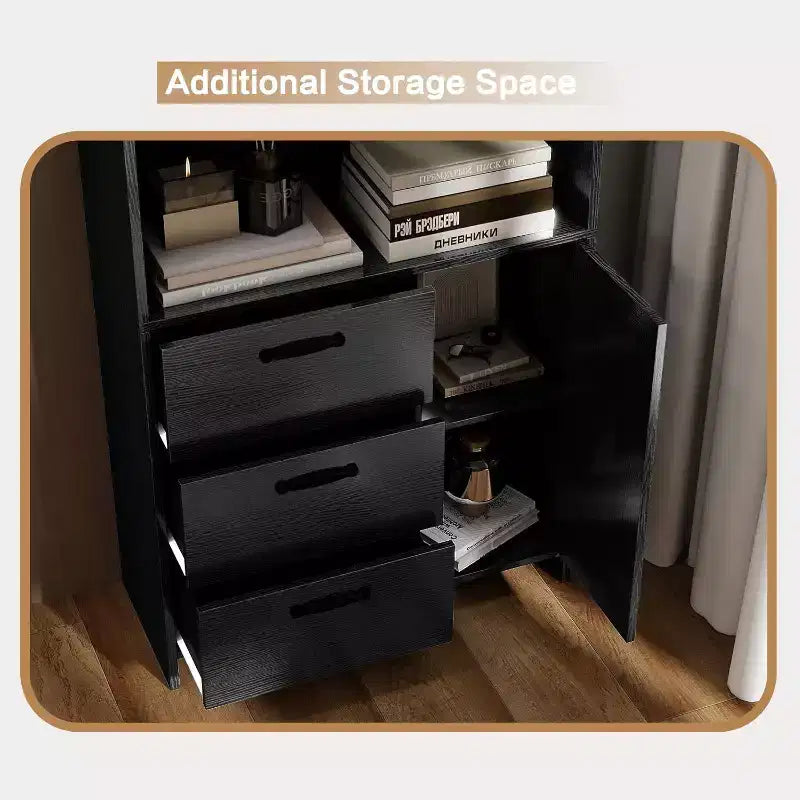 6-Tier Bookshelf with Door and 3 Drawers, 71 H Tall Bookcase with 3-Tier Open Shelves, Wooden Book Shelf w/Storage Cabinet for Home Office