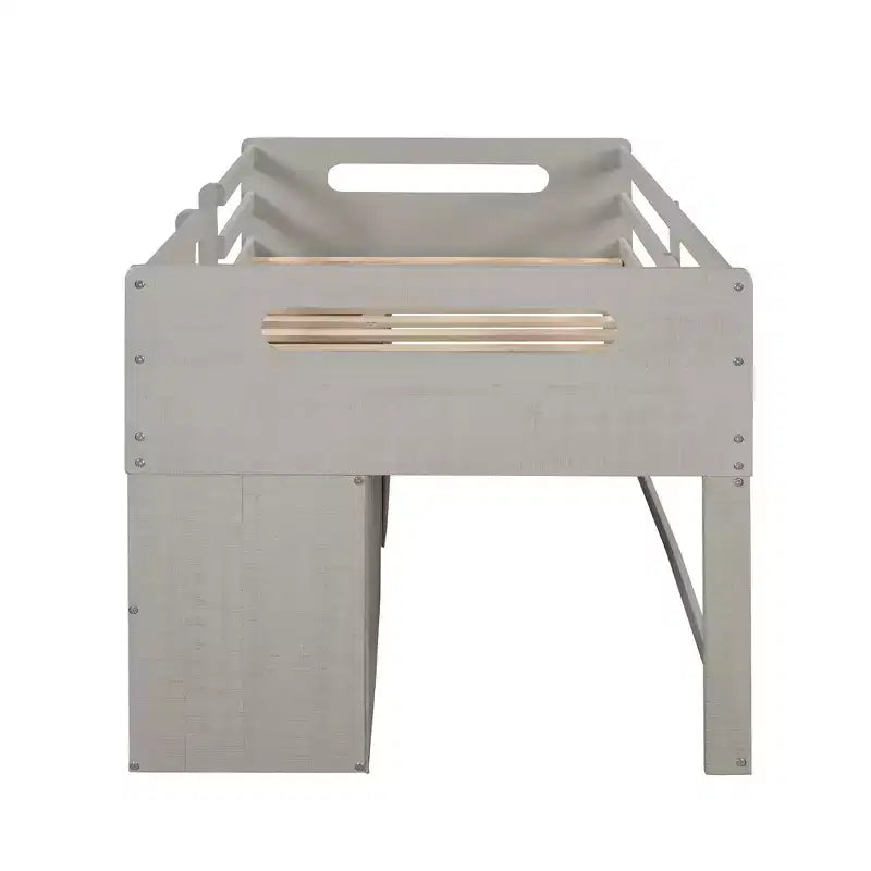 Twin Size Loft Bed with Storage Drawers, Wooden Low Loft Bed with Two Shelves for Kids