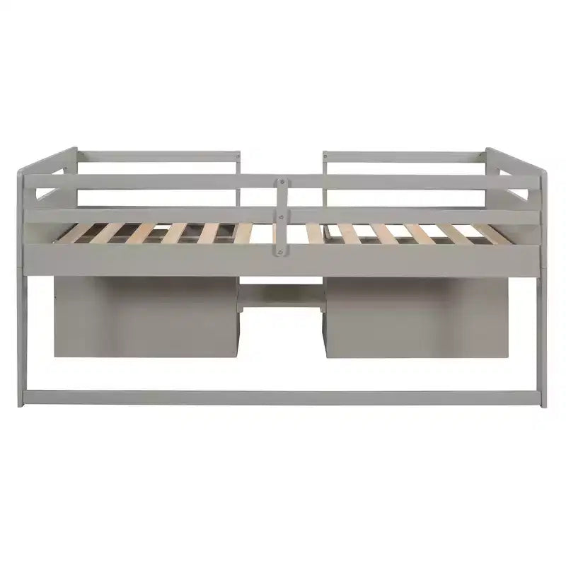 Twin Size Loft Bed with Storage Drawers, Wooden Low Loft Bed with Two Shelves for Kids