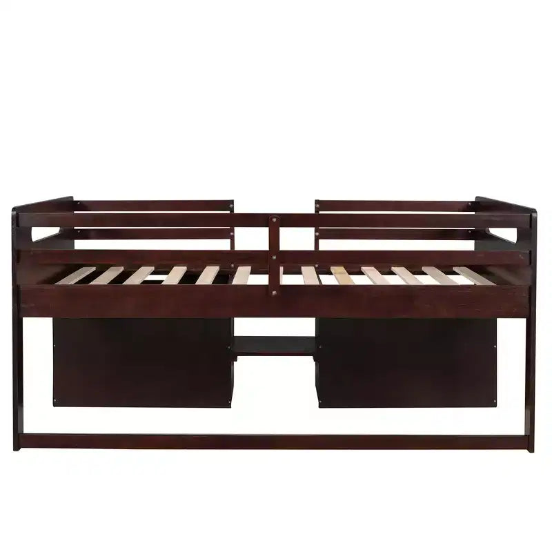 Twin Size Loft Bed with Storage Drawers, Wooden Low Loft Bed with Two Shelves for Kids