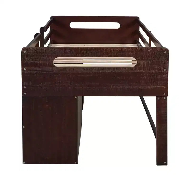 Twin Size Loft Bed with Storage Drawers, Wooden Low Loft Bed with Two Shelves for Kids
