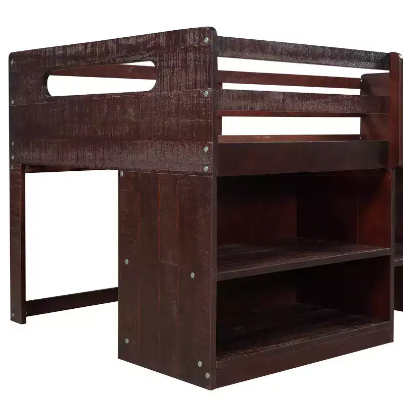 Twin Size Loft Bed with Storage Drawers, Wooden Low Loft Bed with Two Shelves for Kids