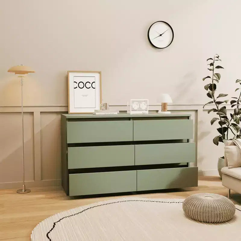 MAYEERTY Green Large 6 Drawers Chest of Drawer Dressers Table with Golden Handle