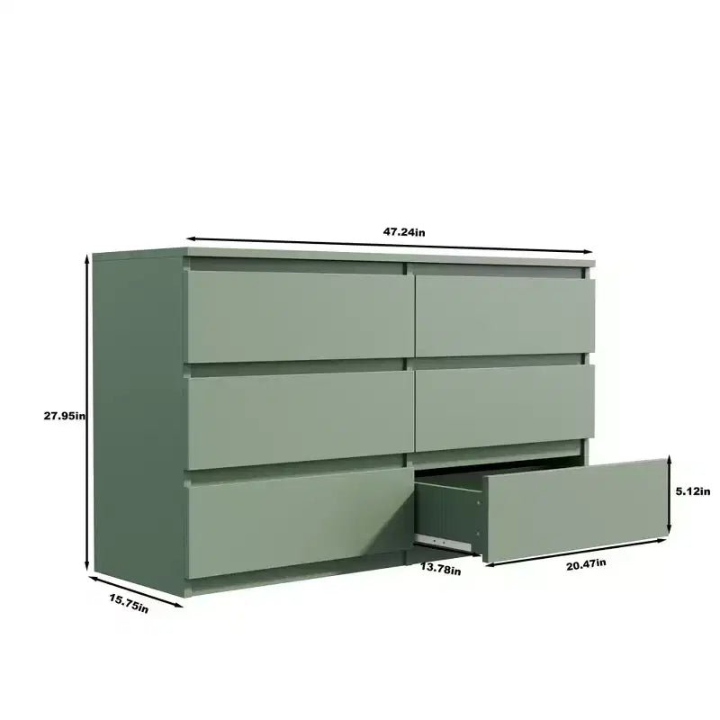 MAYEERTY Green Large 6 Drawers Chest of Drawer Dressers Table with Golden Handle