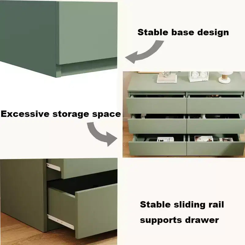 MAYEERTY Green Large 6 Drawers Chest of Drawer Dressers Table with Golden Handle